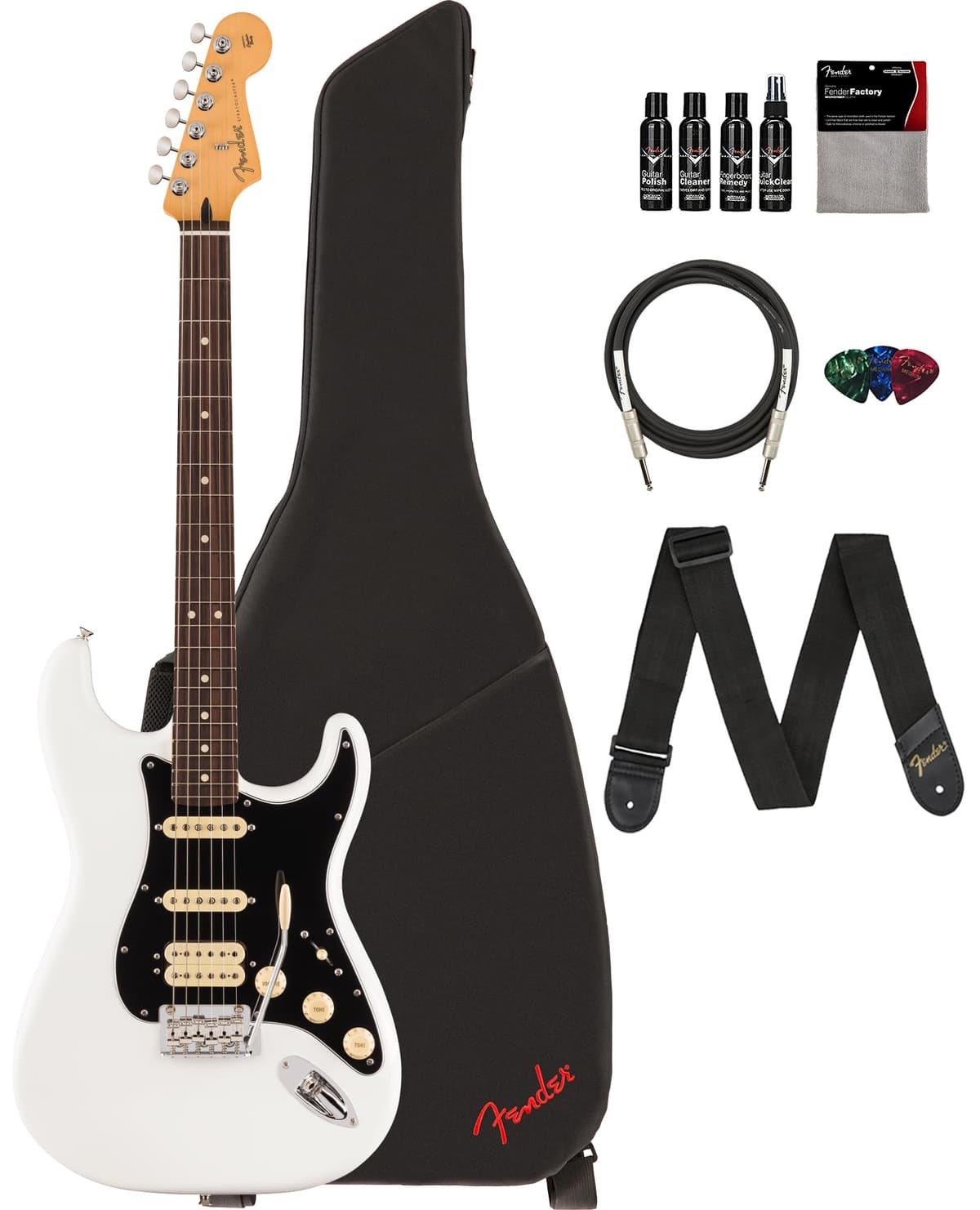 Fender Player II Stratocaster HSS Polar White - Guitarra Eléctrica, Pack con Funda, Correa, Cable, 3 Púas y Kit de Limpieza 140540515