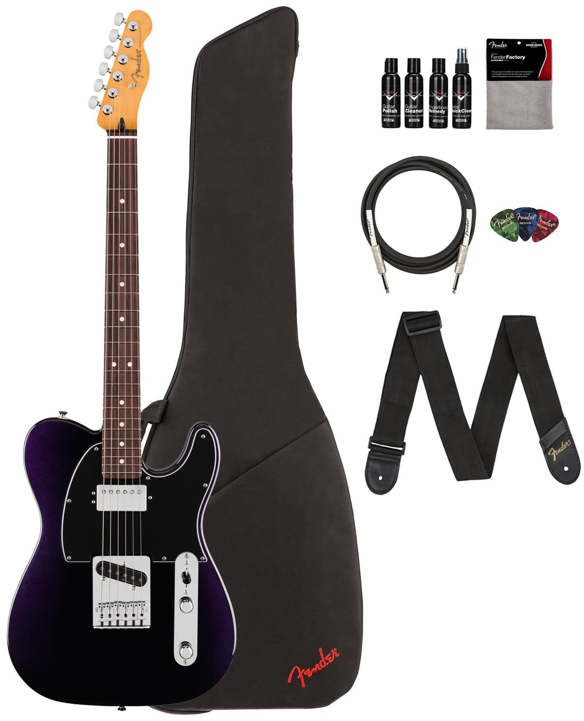 Fender Player II Modified Telecaster SH 147480310 - Guitarra Eléctrica Dusk, Pack con Funda, Correa, Cable, 3 Púas y Kit de Limpieza
