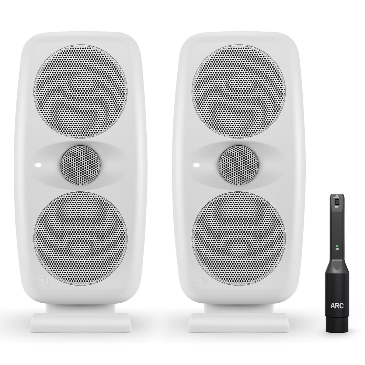 IK Multimedia iLoud MTM MKII Blanco (Par + mic ARC) Monitores de Estudio Compactos con Corrección de Sala ARC Integrada, Emulación de Parlantes, 100W de Potencia IP-ILOUD-MTMWMKII2X-IN-FBM