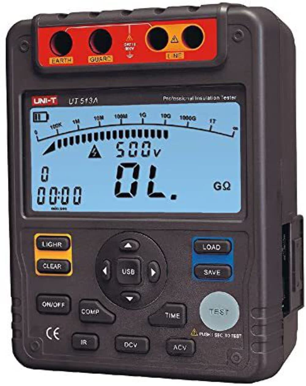 UNI-T UT513A Medidor de Resistencia de Aislamiento 500V/1000V/2500V/5000V DAR PI Voltímetro AC/DC Gráfico de Barra Analógico USB Software para PC