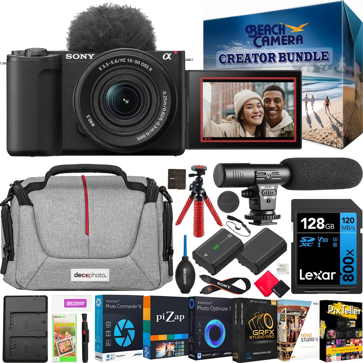 Sony Alpha ZV-E10 II Cámara Mirrorless APS-C con Lente 16-50mm f/3.5-5.6 OSS II Negra - Kit para Creadores de Contenido con Estuche, Micrófono, Batería Extra y Trípode E14SNZVE10M2KB