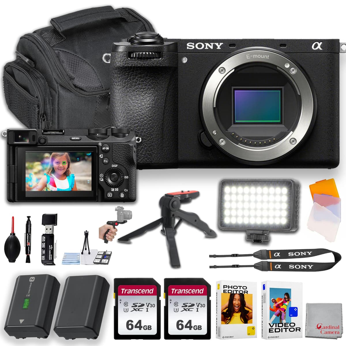 Sony Alpha a6700 Cámara Mirrorless (Solo Cuerpo) 26MP | Kit 2x 64GB SanDisk Extreme | Luz LED de Video | Batería Extra | Software de Edición | Trípode | Compacta | Color Negro
