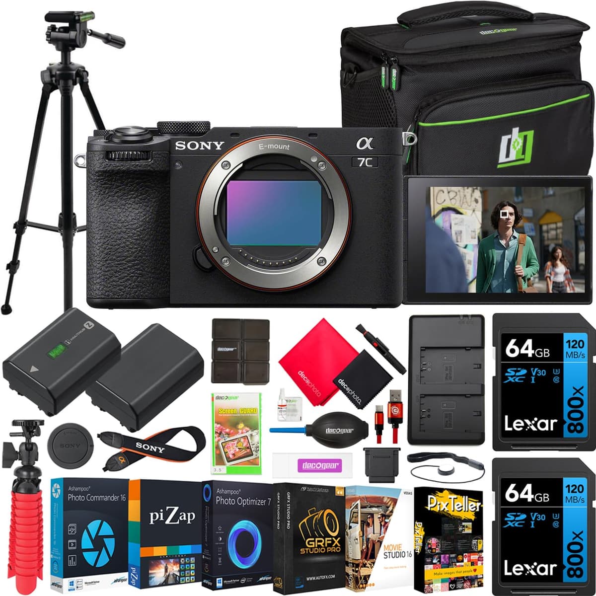 Sony a7C II ILCE-7CM2/B Cámara Mirrorless Full Frame de Lente Intercambiable - Cuerpo Negro - Bundle con bolso Deco Gear + batería + cargador dual + trípode + software - Socio Oficial Sony USA E12SNILCE7CM2B