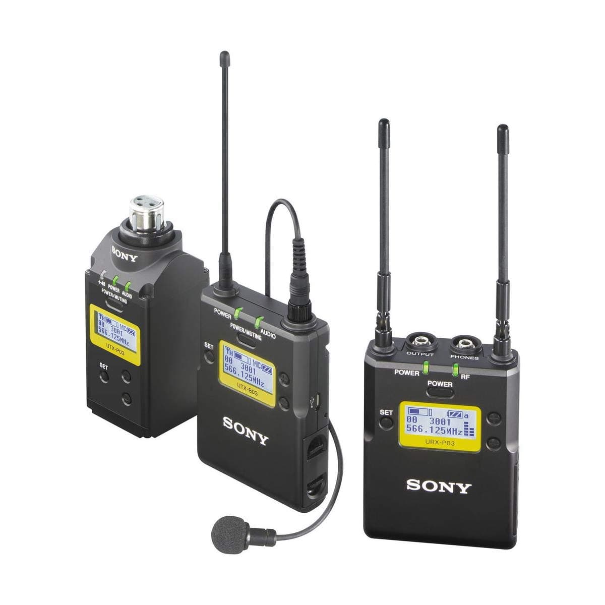 Sony UWP-D16 micrófono lavalier inalámbrico digital, transmisor bodypack UTX-B03, receptor URX-P03 y transmisor plug-on UTX-P03, UHF canales 25/36 (536-608 MHz)