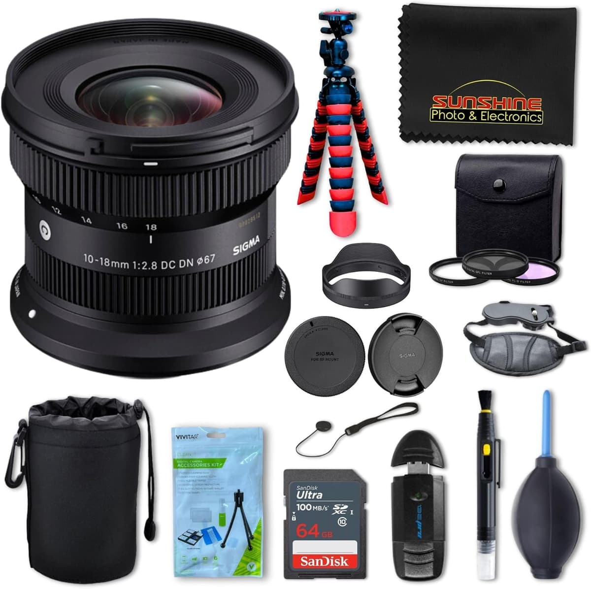 Sigma DC DN Contemporary 10-18mm f/2.8 para Sony E - Gran Angular, Zoom Ultra Wide, Enfoque Rápido - Incluye Sunshine Photo Professional Bundle - Garantía del Fabricante en EE. UU. por 4 Años SIG-1018MM28SONY