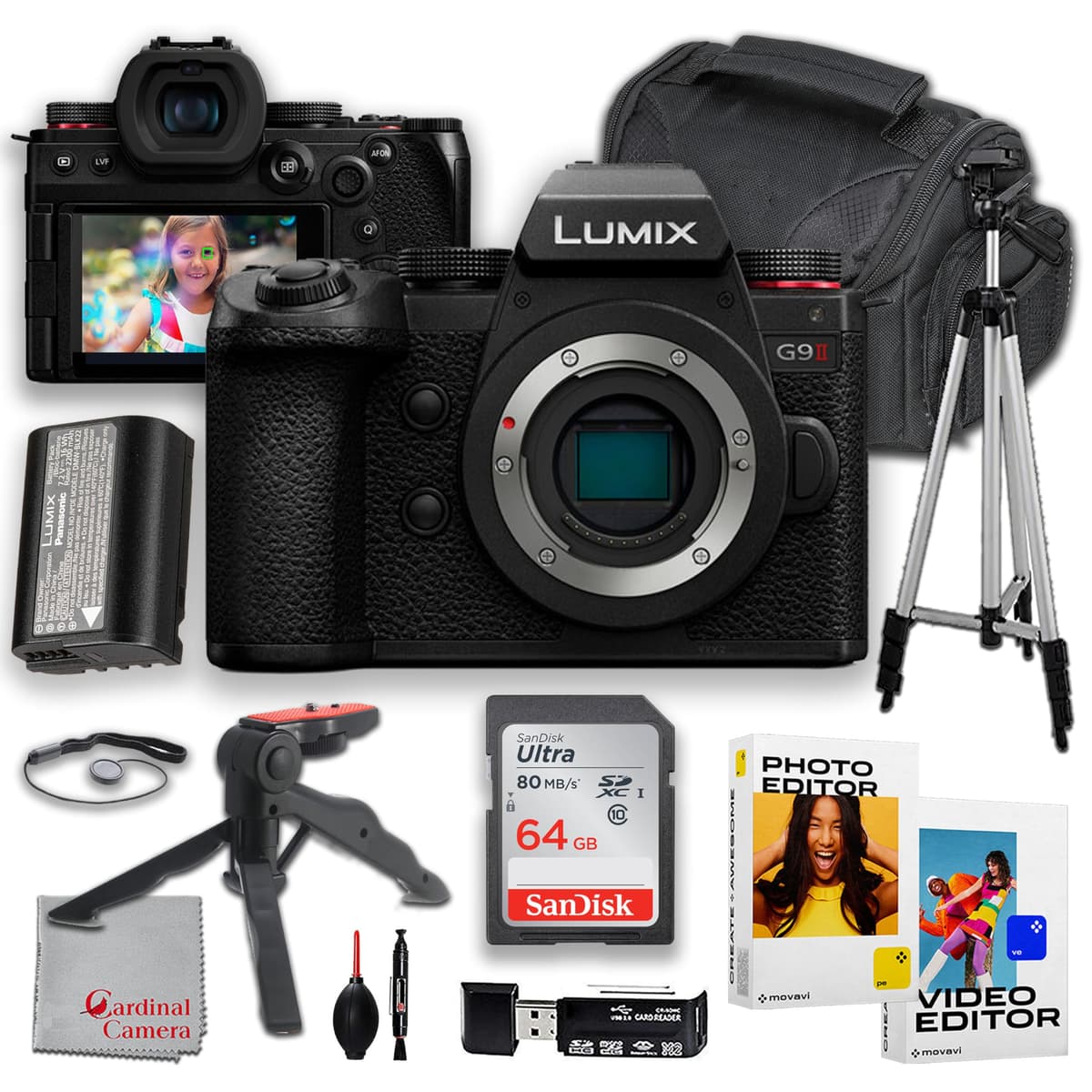 Panasonic Lumix G9 II Cámara Mirrorless (Sólo Cuerpo) 25.2MP | Kit con Memoria 64GB, Software de Edición, Trípode y Más | Compacta | Negro