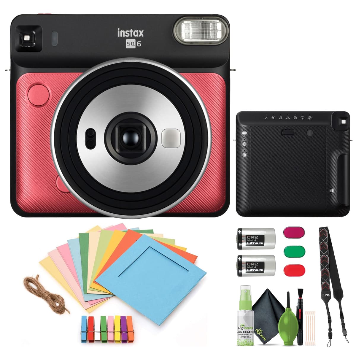 Fujifilm Instax Square SQ6 Cámara Instantánea Bundle Kit de Limpieza y Accesorios - Ruby Red