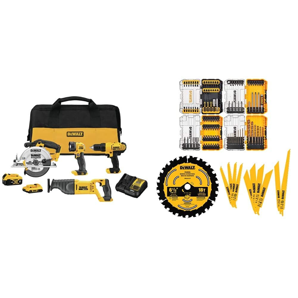 DEWALT 20V MAX DCK445D1M1 Kit Combo 4 Herramientas Inalámbricas con Taladro y Juego Maestro 111 Pzs (DWA123AMQ4)