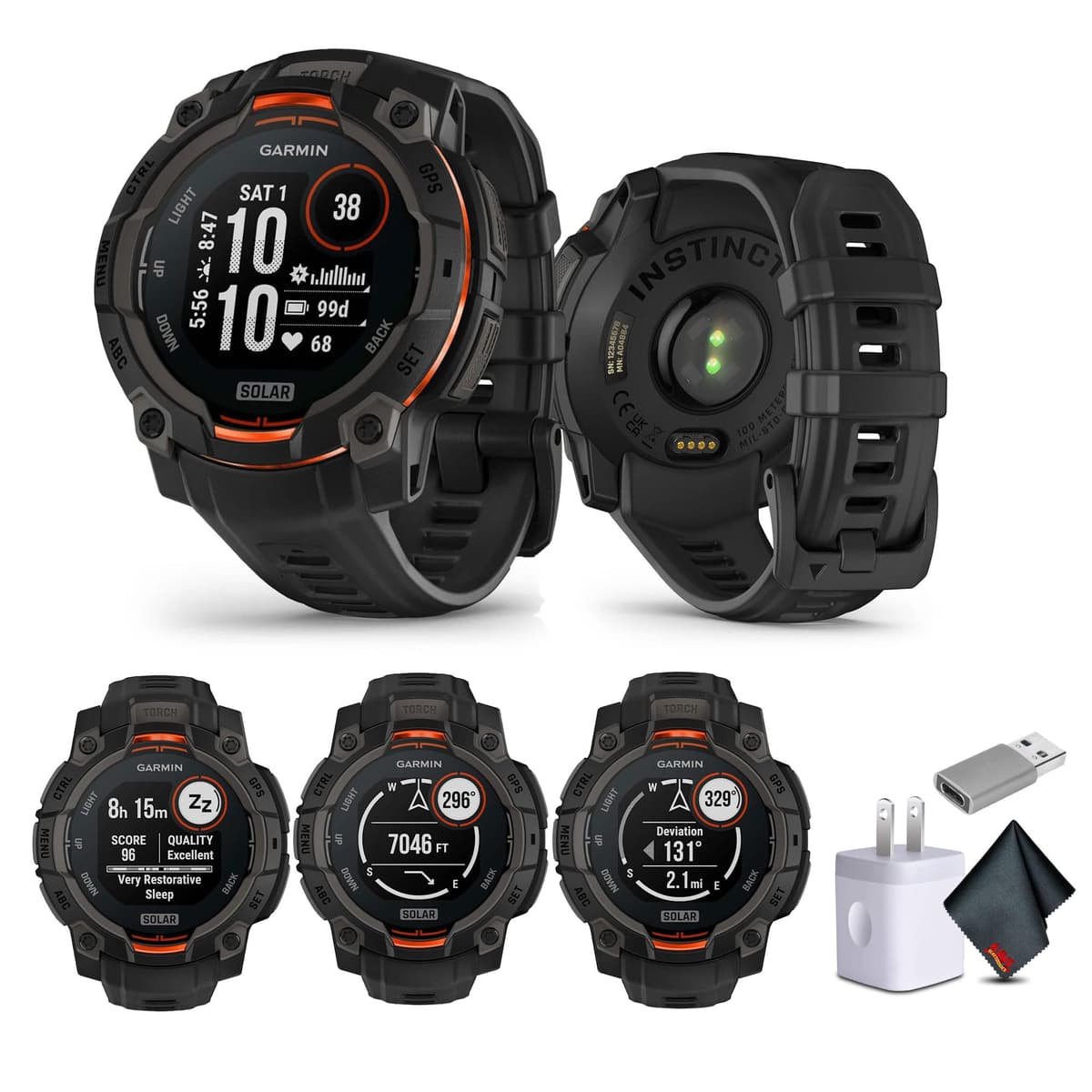 Garmin Instinct 3 45 mm - Reloj inteligente GPS solar, batería ilimitada, linterna, táctico y resistente, negro (010-02934-00)