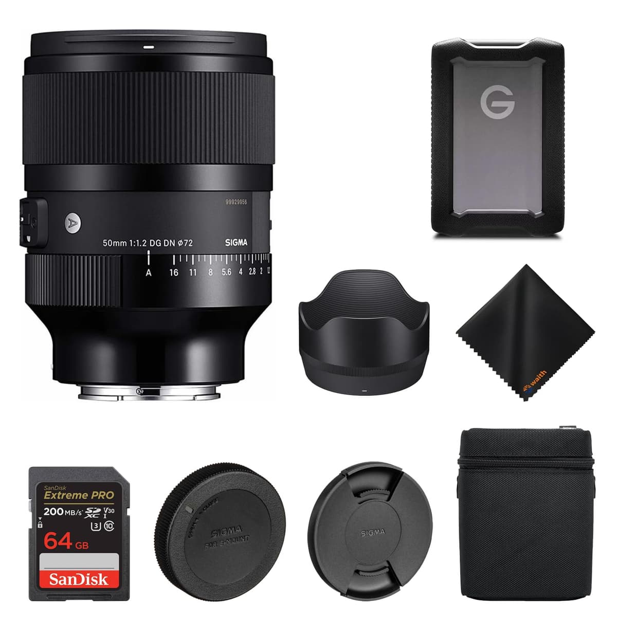 Sigma Art SIG316965-KIT2 50mm f/1.2 DG DN Full Frame para Sony E con tarjeta SDXC 64GB SanDisk Extreme PRO, paño de microfibra y G-Drive 1TB USB-C