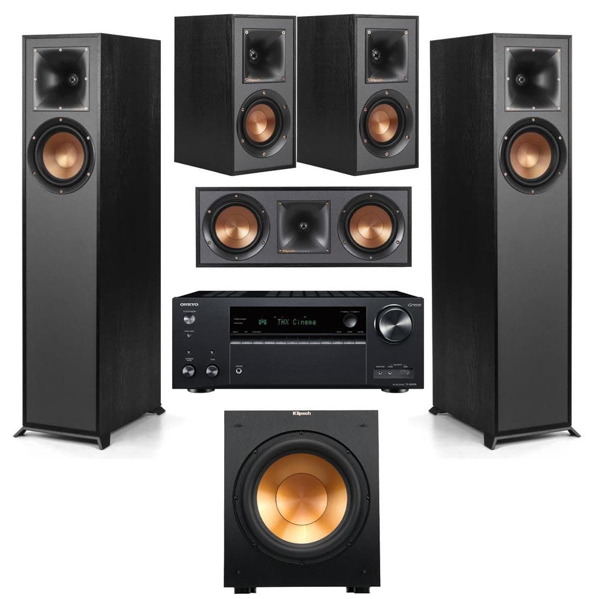 Klipsch Reference R-52C altavoz canal central negro, bundle con subwoofer R-12SW 12'' 400W, R-41M y receptor A/V 9.2 canales R-610F