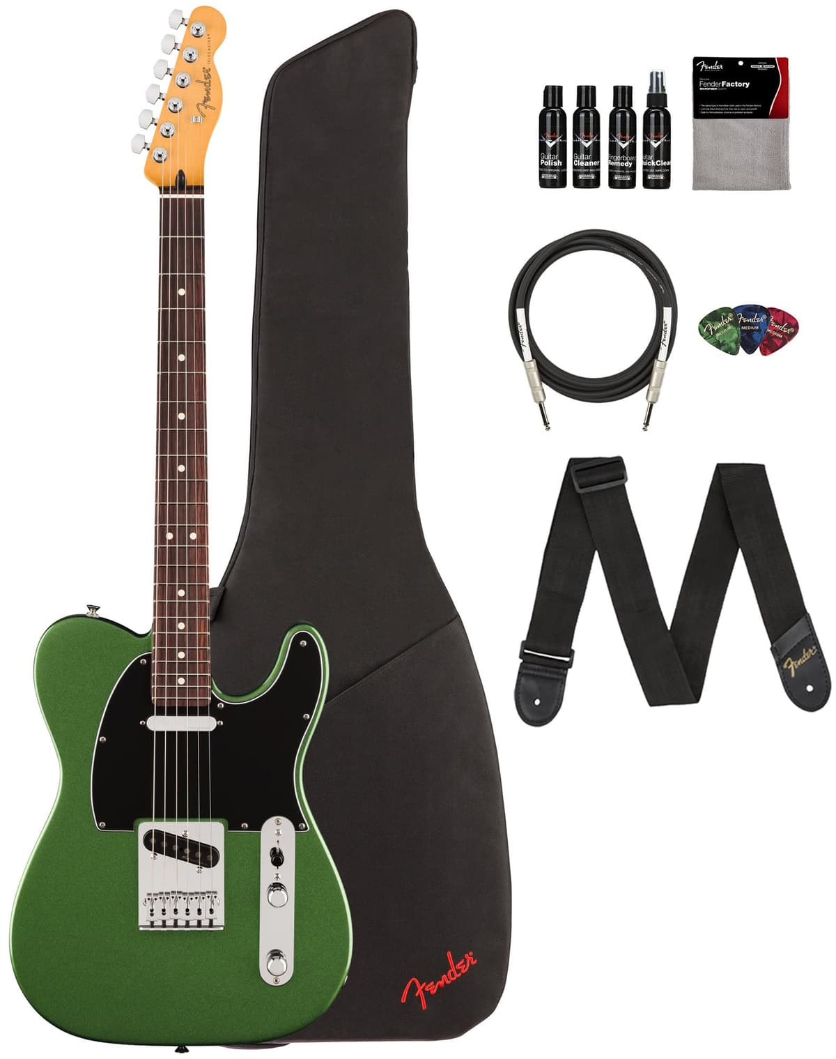 Fender Player II Modified Telecaster Guitarra Eléctrica Harvest Green Metallic Paquete con Funda, Correa, Cable, 3 Púas y Kit de Limpieza 147450399