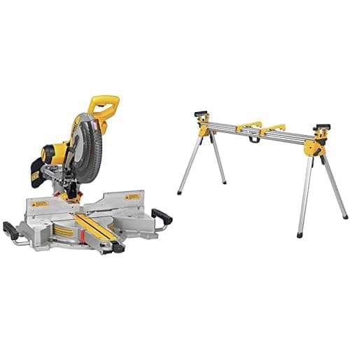 DEWALT DWS780 Sierra ingleteadora compuesta telescópica de doble bisel 12'' + Soporte para ingleteadora DWX723