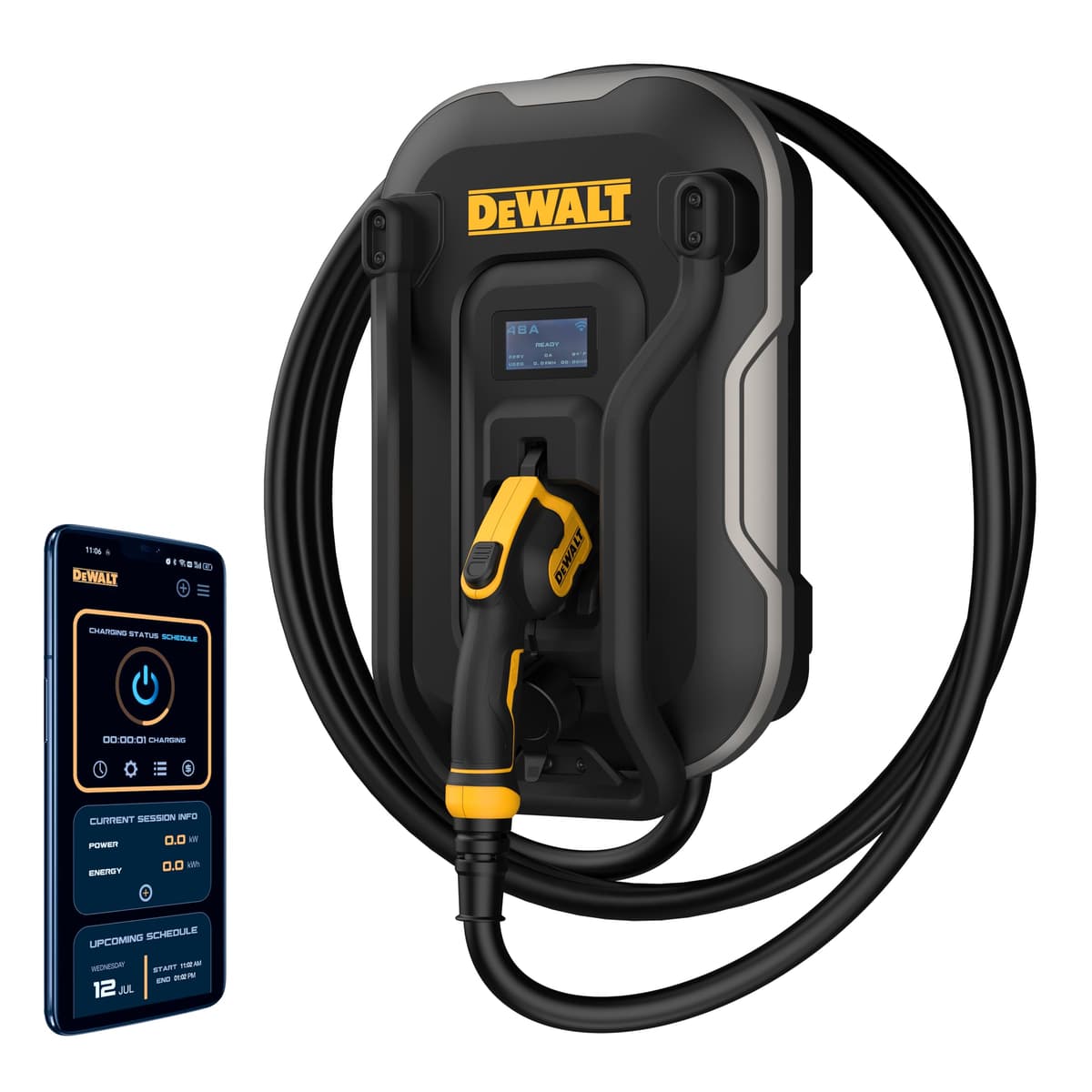 DEWALT Cargador EV DXPAEV048 de pared 40A/48A, cableado fijo, negro