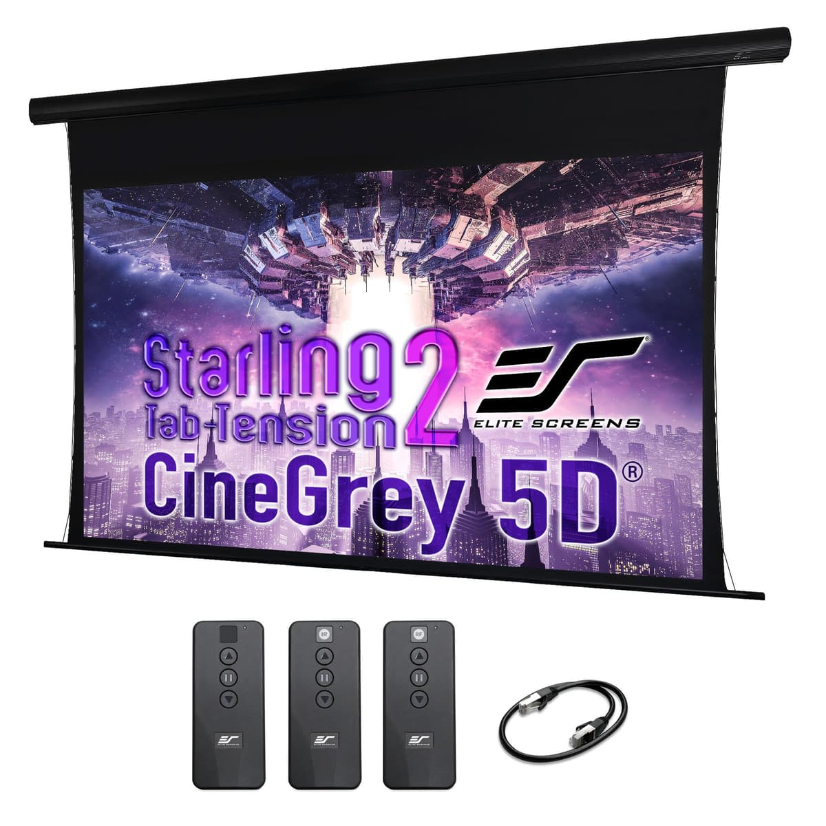 Elite Screens Starling Tab-Tension 2 STT120U2HD5-E12, pantalla eléctrica para proyector 120" 16:9 ALR CineGrey 5D, control remoto programable