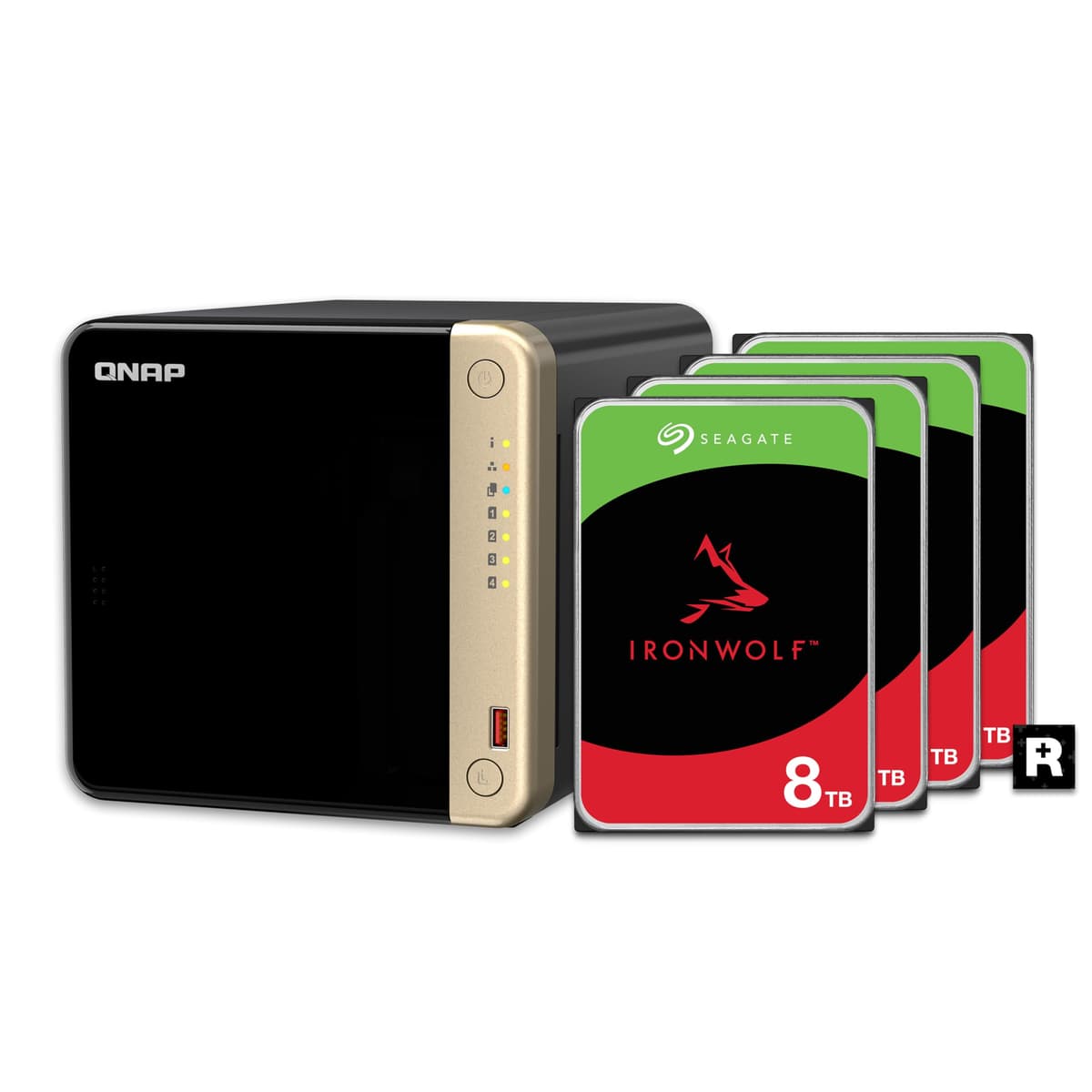 QNAP TS-464-8G-48ST-US NAS de escritorio 4 bahías alto rendimiento 24TB RAID 5 preconfigurado con discos Seagate IronWolf