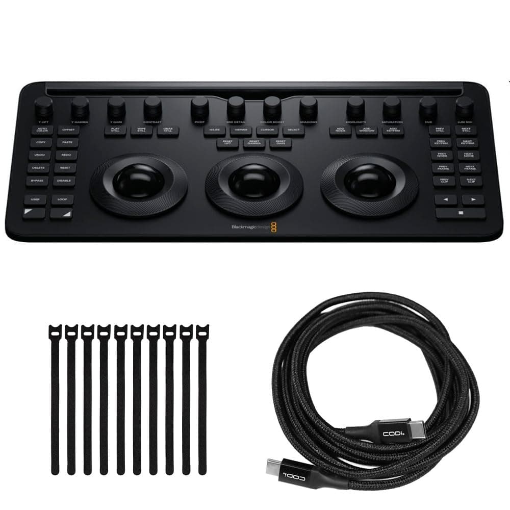 Blackmagic Design DaVinci Resolve Micro Color Panel - panel de color USB-C negro, bundle con cable USB-C 6ft y tiras de velcro 9x1/2 (10-pack) FC-HLCT9-10PK_K111