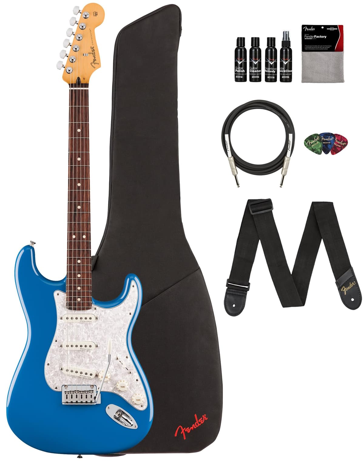 Fender Player II Modified Stratocaster - Guitarra Eléctrica Azul Eléctrico, Paquete con Funda, Correa, Cable, 3 Púas y Kit de Limpieza 147420335