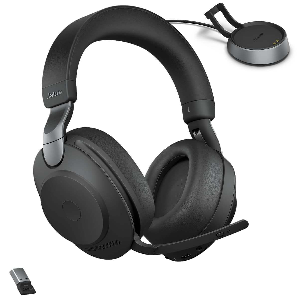 Jabra Evolve2 85 LINK380A UC, auriculares Bluetooth estéreo con cancelación de ruido y base, negro 28599-989-989