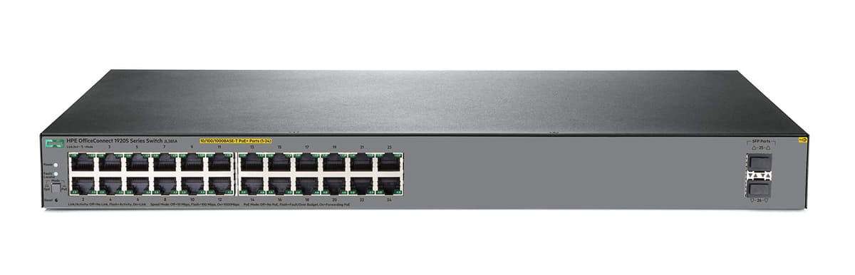 Aruba 1920S JL385A Switch 24 Puertos Gigabit 2 SFP PoE+ 370W Gestionado
