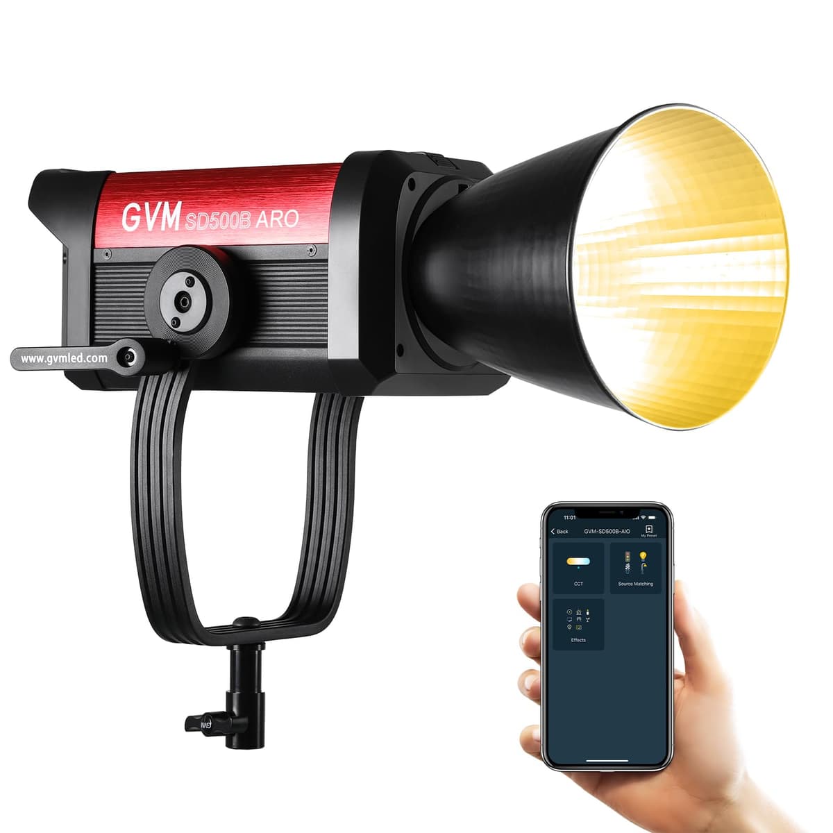 GVM Great Video Maker SD500B AIO Luz LED Video 500W, CCT 2700K-6800K, 227040 lux@1m, Control APP Bluetooth, 12 efectos, fotografía, estudio, video