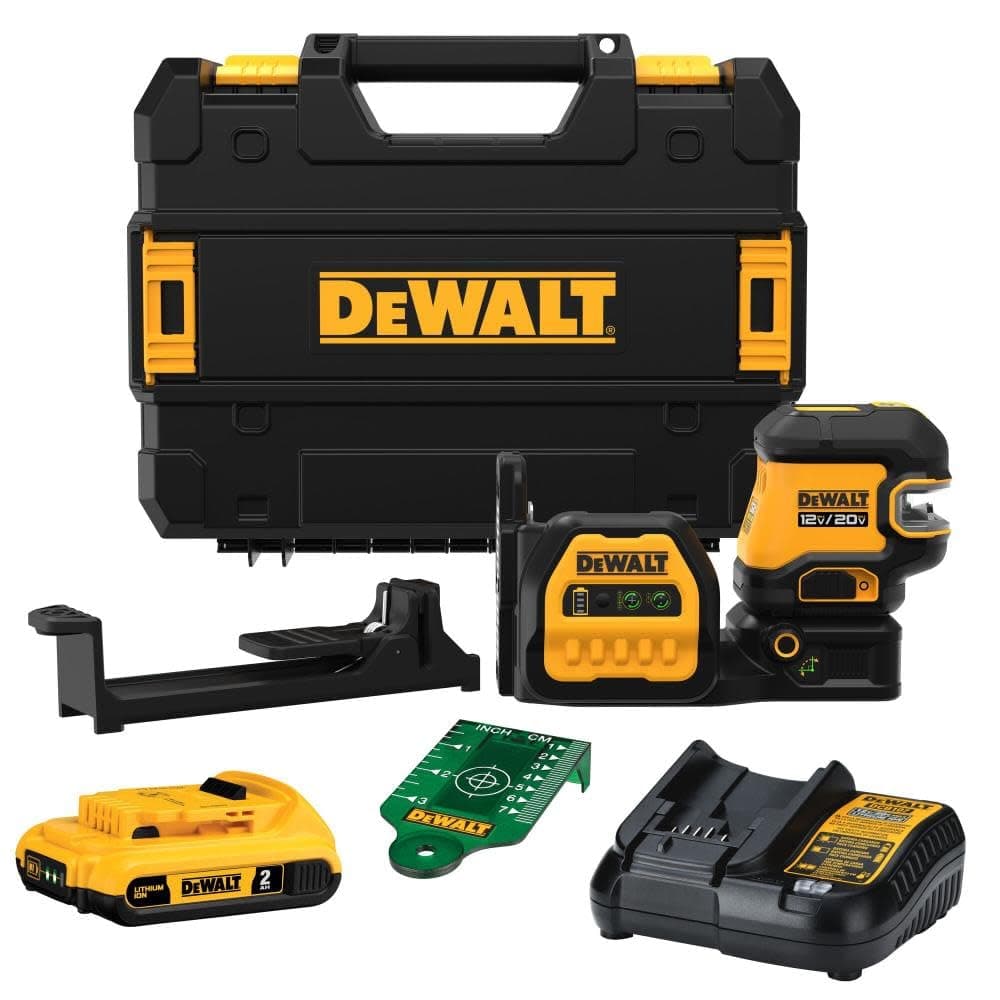 DEWALT 20V/12V MAX DCLE34220G Nivel láser verde, línea cruzada y 2 puntos, kit