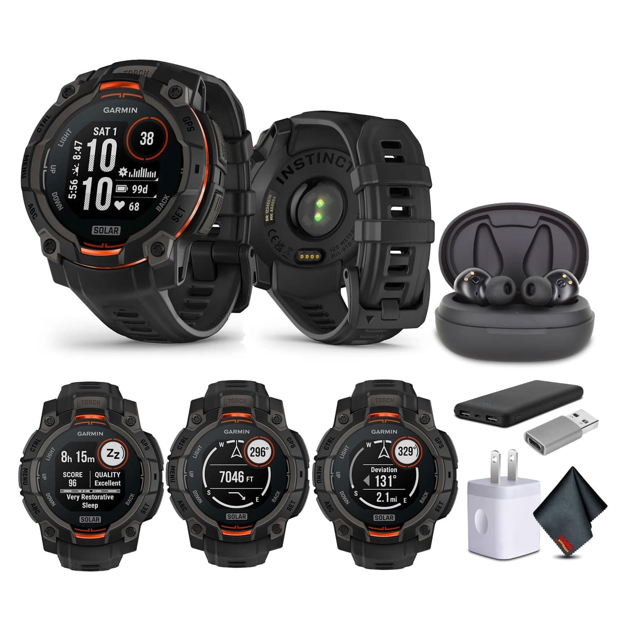 Garmin Instinct 3 45mm Reloj inteligente GPS con carga solar, linterna, bisel metálico, táctico, negro (010-02934-00)