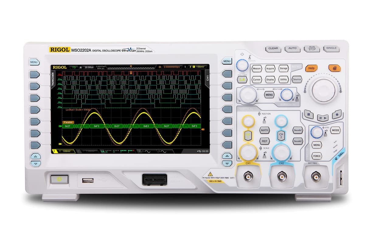 Rigol MSO2202A-S osciloscopio digital 200 MHz, 2 GSa/s, 56 Mpts, 16 canales digitales, generador 2CH 25 MHz integrado