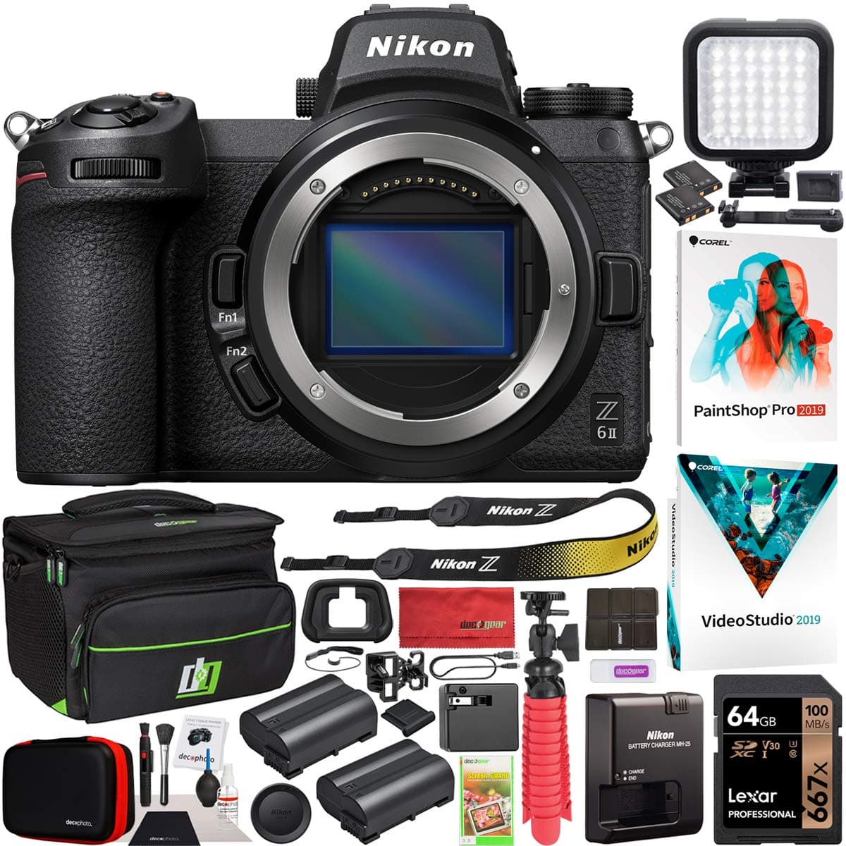 Nikon Z6II Cámara sin espejo Full Frame FX 4K UHD Solo Cuerpo + Bolso Deco Gear + Batería extra + Luz LED + Software E23NKZ6IIBODY