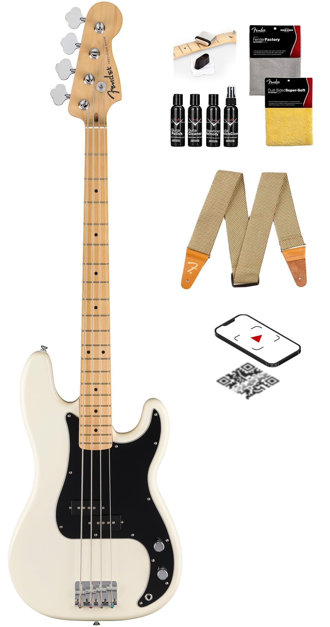 Fender Precision Bass Standard - Blanco Olímpico, combo con correa, kit de limpieza y video instructivo Austin Bazaar 266621505