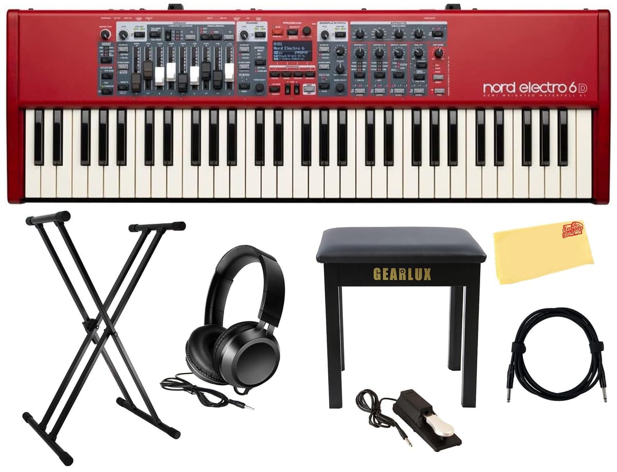 Nord Electro 6D 61 teclado de escenario bundle: pedal de sustain, soporte, banco, audífonos, cable, paño Austin Bazaar AUS-NELECTRO6D-61-COMBO-STD-V2