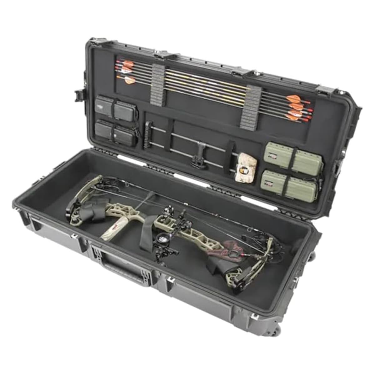 SKB iSeries 3I-4217-PLP estuche rígido protector grande acolchado para arco compuesto y flechas, negro, con portacarcaj y caja de accesorios