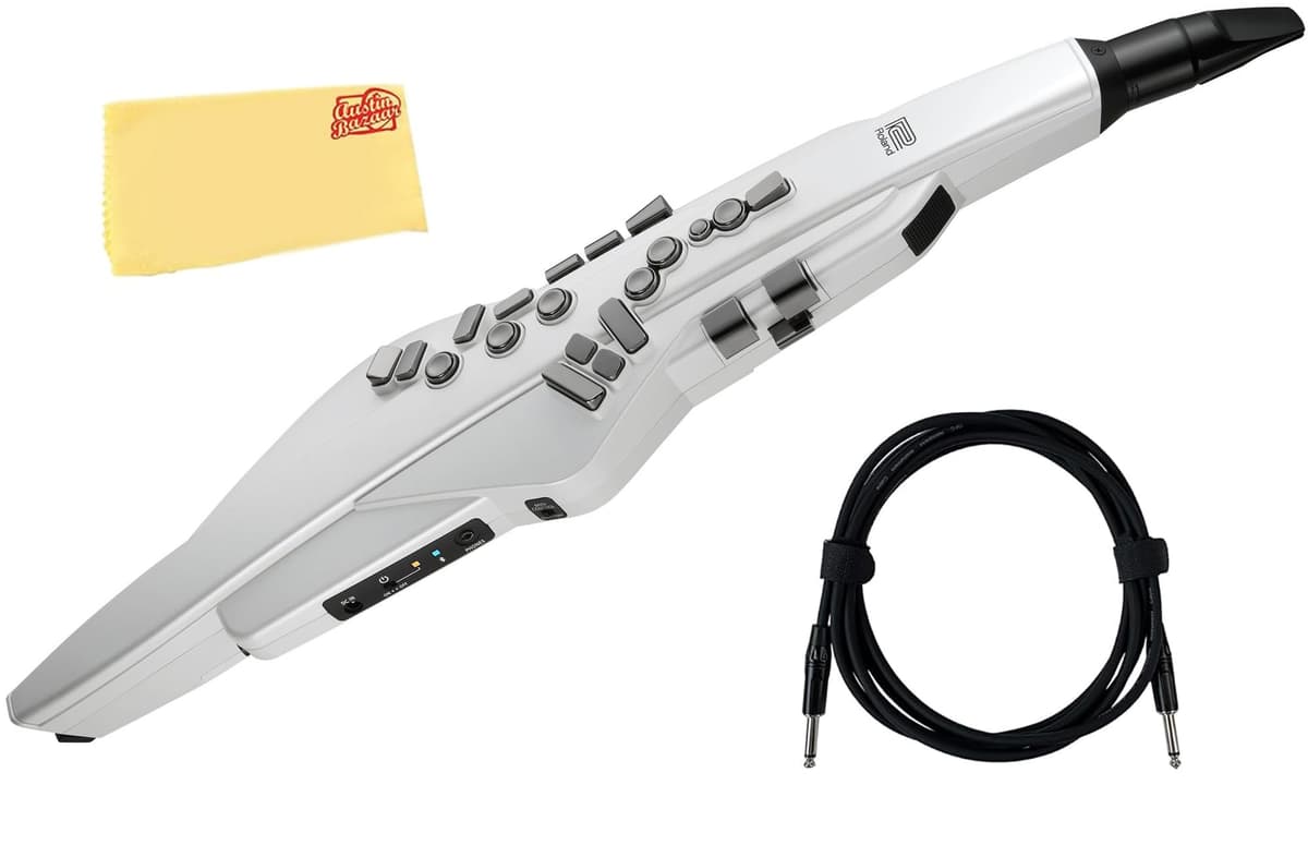 Roland AE-20W Aerophone Saxofón Digital Paquete con Cable de Instrumento y Paño de Pulido Austin Bazaar