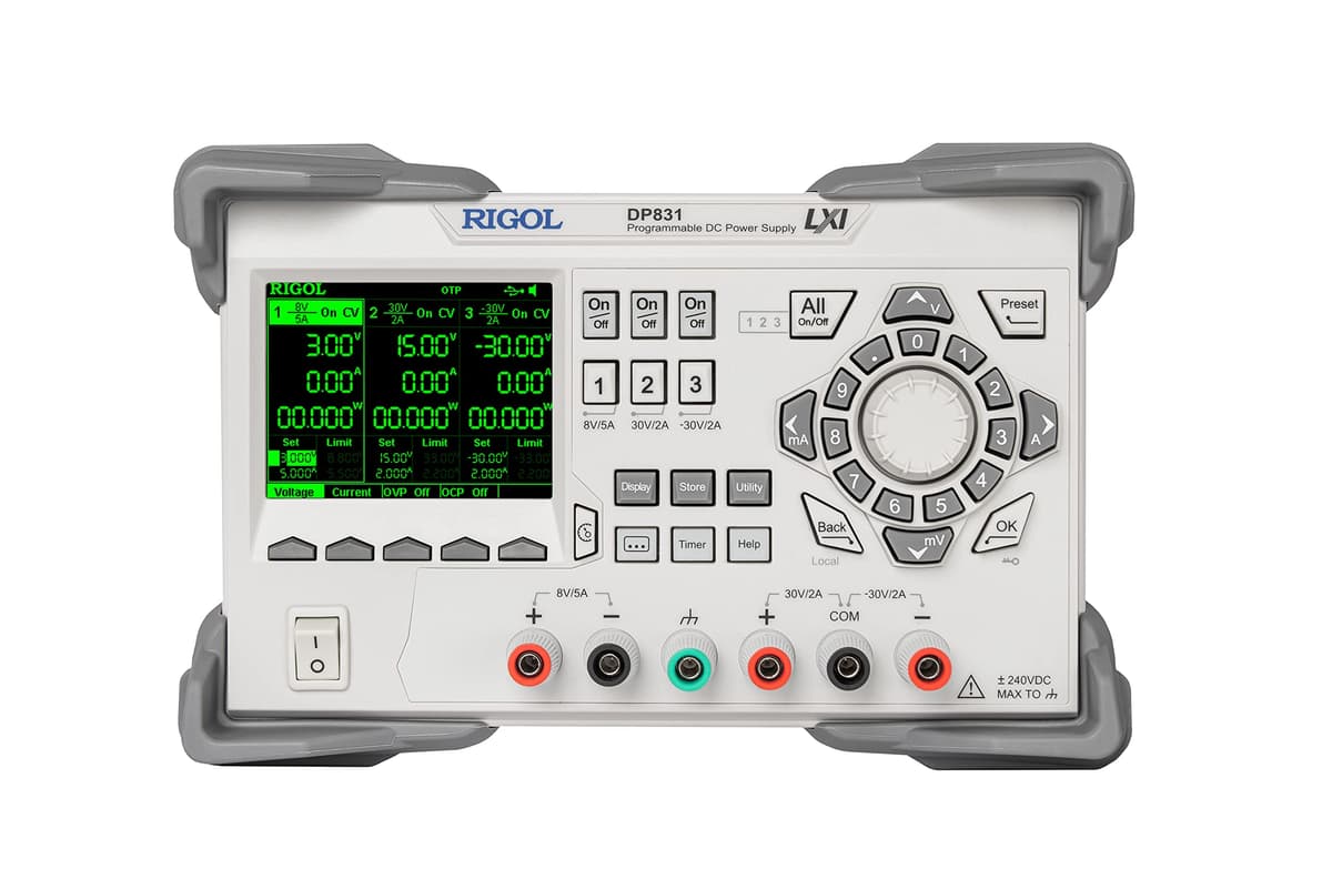 Rigol DP800 DP831 Fuente de Alimentación DC Lineal Programable, 3 Canales, 160W, salidas 8V/5A, 30V/2A, 30V/2A