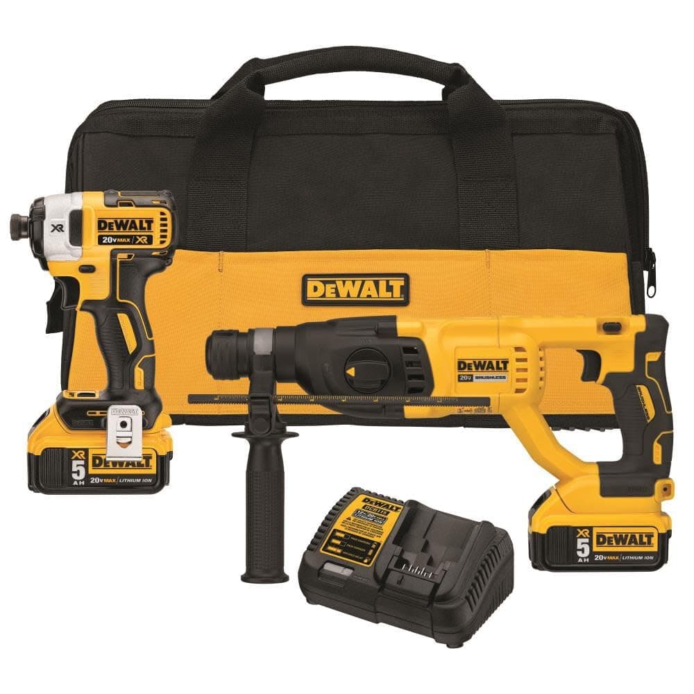 DEWALT 20V MAX XR DCK233P2 rotomartillo SDS Plus 1" y atornillador de impacto, kit sin carbones