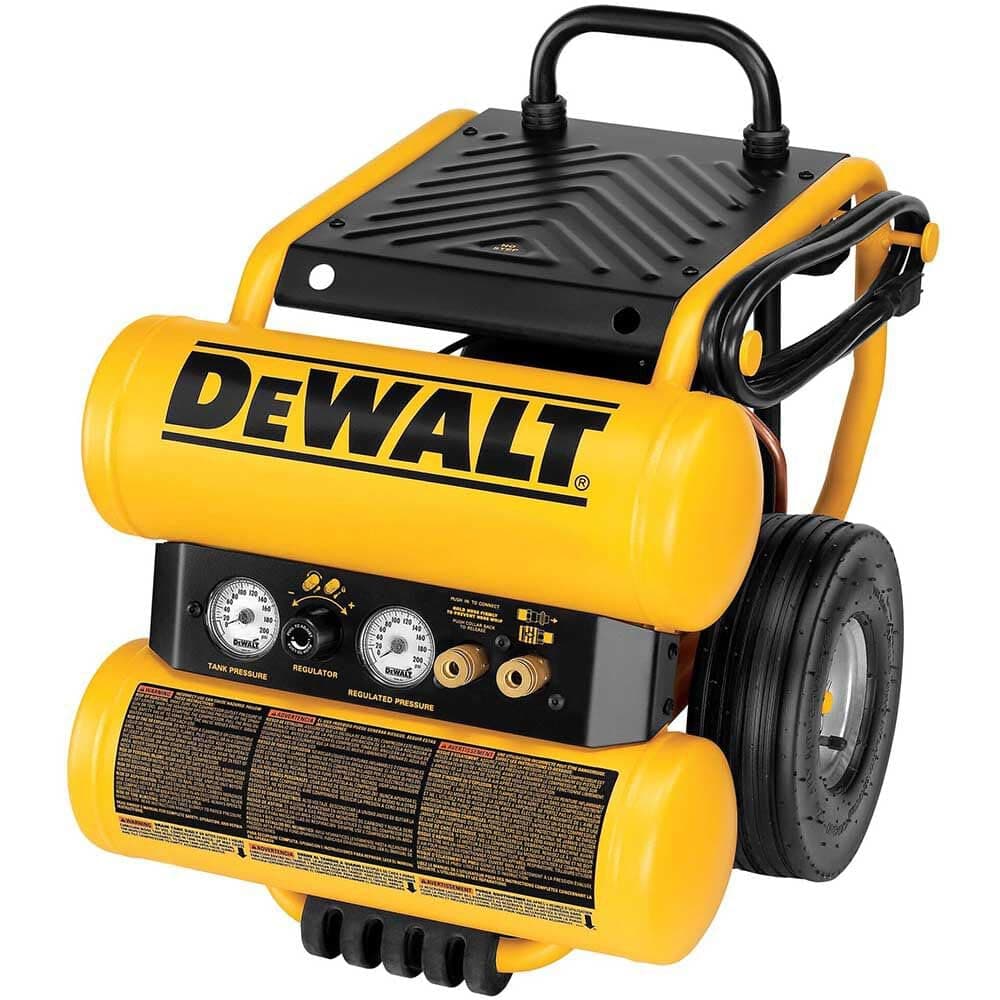 DEWALT D55154 Compresor de aire eléctrico 1.1 HP continuo, 4 gal, con ruedas tipo dolly y panel, portátil profesional