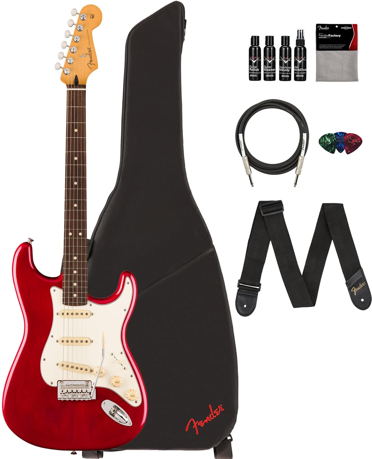 Fender Player II Stratocaster Guitarra Eléctrica - Cherry Burst Transparente, Estuche, Correa, Cable, 3 Púas y Kit de Limpieza 140510525