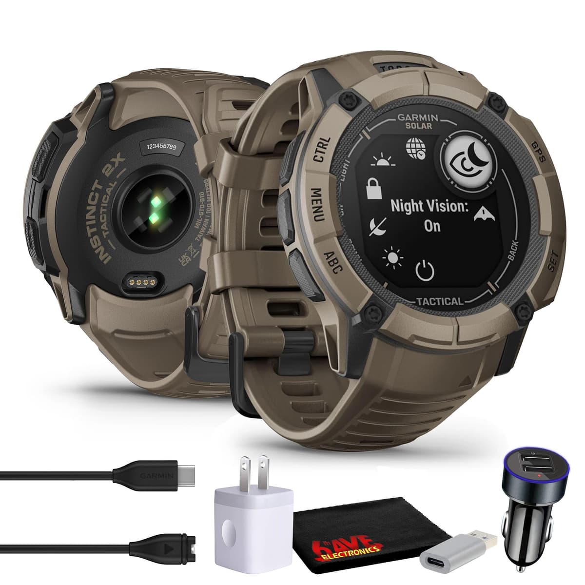 Garmin Instinct 2X Solar Tactical Edition Coyote Tan, smartwatch GPS táctico resistente, carga solar, linterna, calculadora balística, con accesorios 010-02805-12