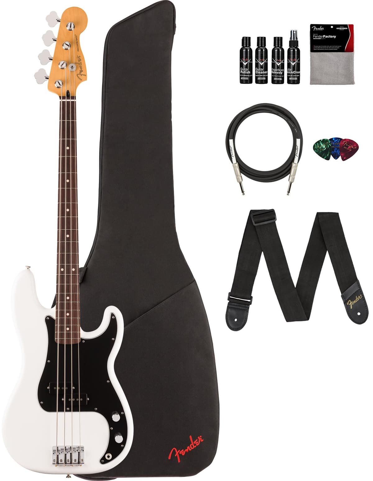 Fender Player II Precision Bass - Bajo Eléctrico Blanco Polar, Pack con Funda, Correa, Cable, 3 Púas y Kit de Limpieza 140470515
