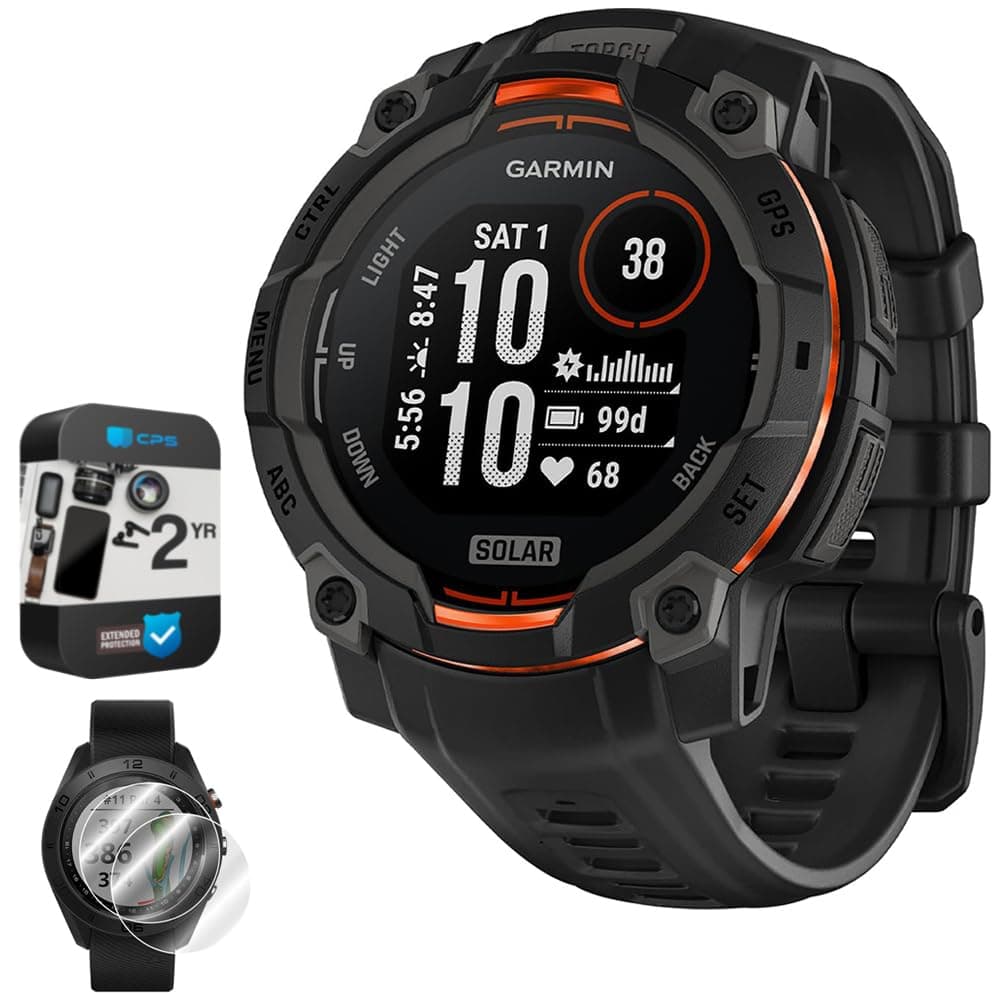 Garmin Instinct 3 45 mm GPS Solar Outdoor Negro, correa negra 010-02934-00 Bundle CPS 2 años + 2X protector pantalla Deco Essentials E2GRINST345SOBB