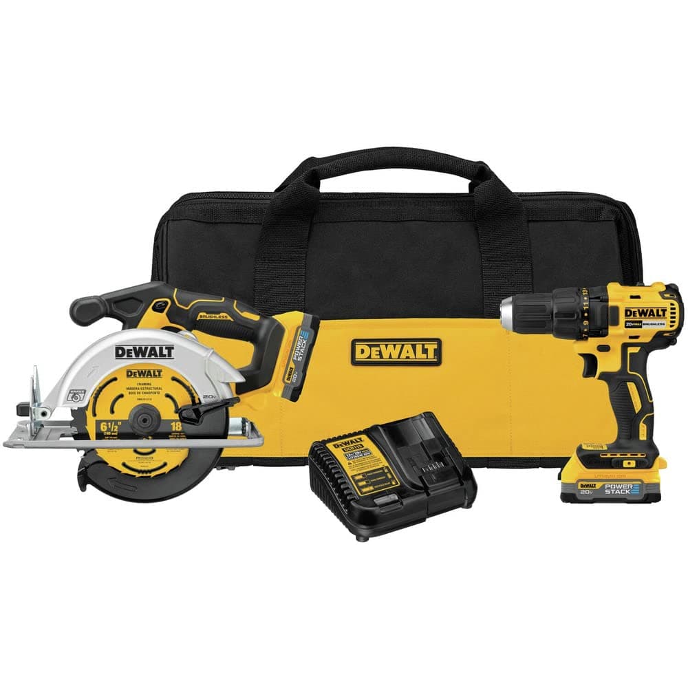 DEWALT 20V MAX DCK239E2 - Kit combo sierra circular y taladro sin escobillas, inalámbricos, con baterías compactas POWERSTACK
