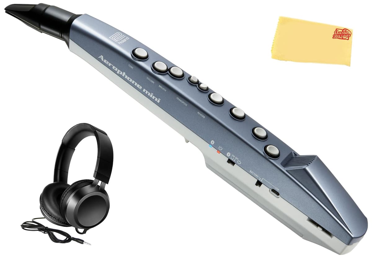 Roland AE-01 Aerophone Mini Saxofón Digital Kit con Audífonos y Paño de Pulido Austin Bazaar