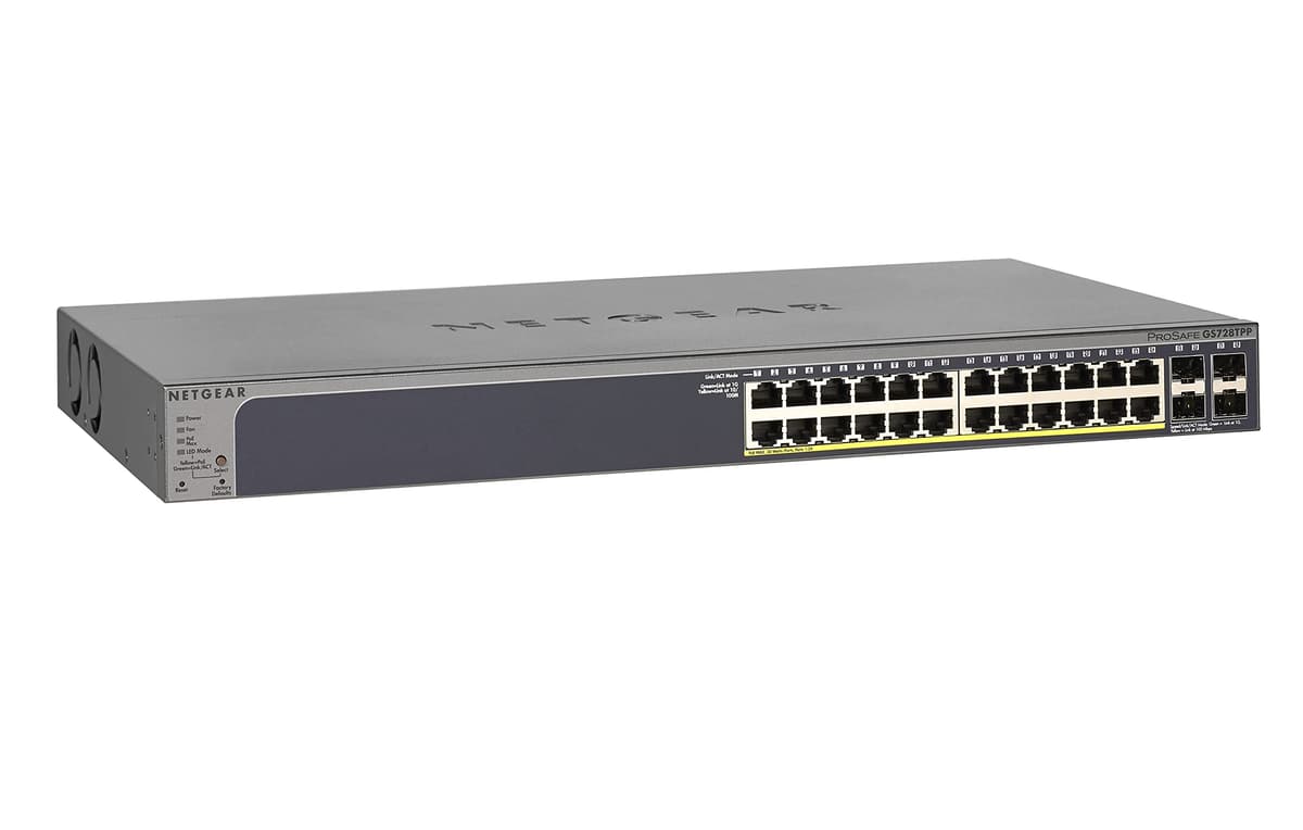 NETGEAR ProSAFE GS728TPP-100EUS Switch Ethernet Gigabit Administrable 24 Puertos PoE+ 4 SFP, gris