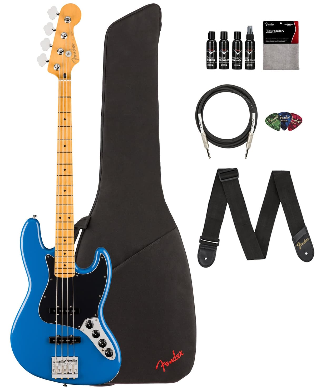 Fender Player II Modified Active Jazz Bass, Bajo Eléctrico, Azul Eléctrico, Pack con Funda, Correa, Cable, 3 Púas y Kit de Limpieza 147522335