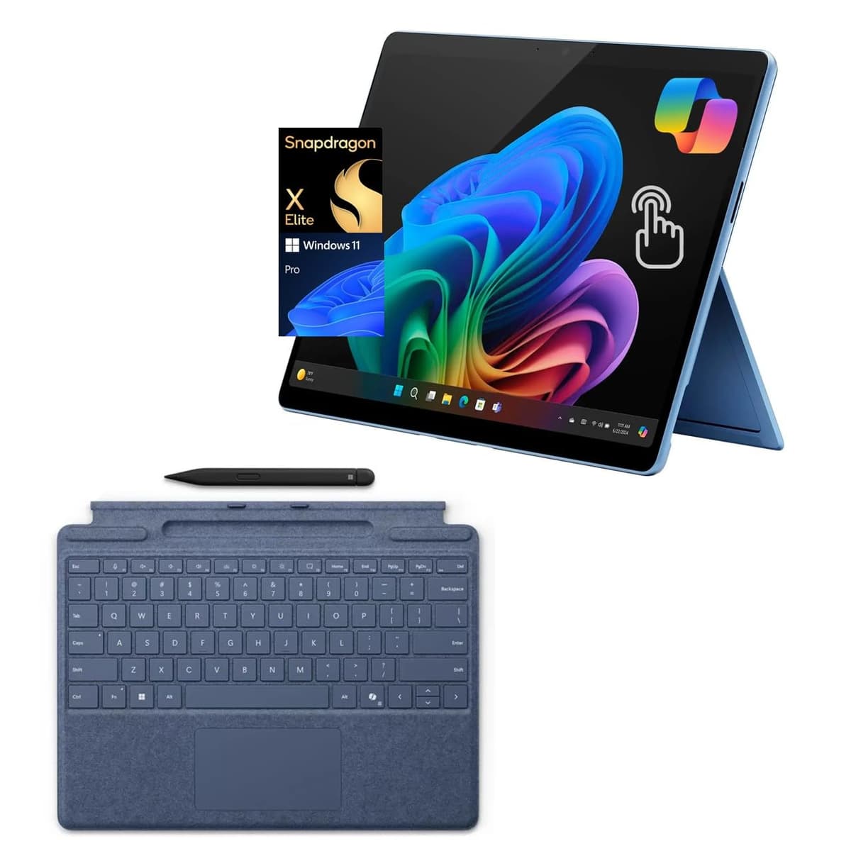 Microsoft Surface Pro 11, 2 en 1 Bundle con Teclado Pro y Slim Pen, OLED 13”, Snapdragon X Elite, Copilot+, 16GB RAM, 2TB SSD, Windows 11 Pro