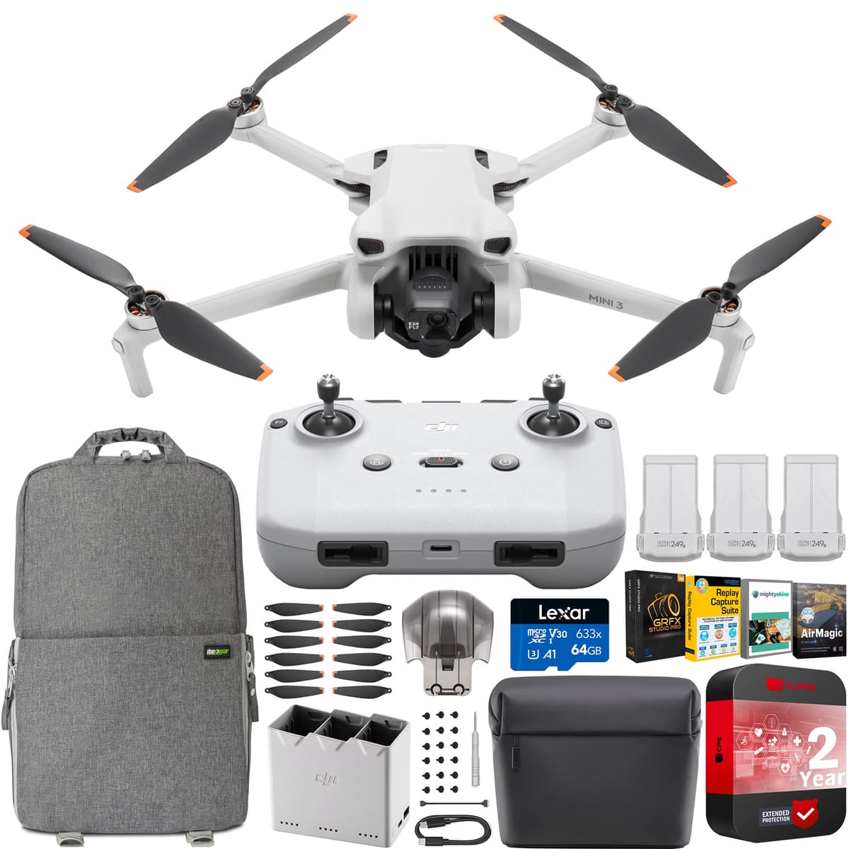 DJI Mini 3 dron con cámara 4K, control RC-N1, Fly More Kit, 38 min de vuelo, captura vertical, modos inteligentes, mochila Deco Gear y accesorios E2DJIMINI3FMC