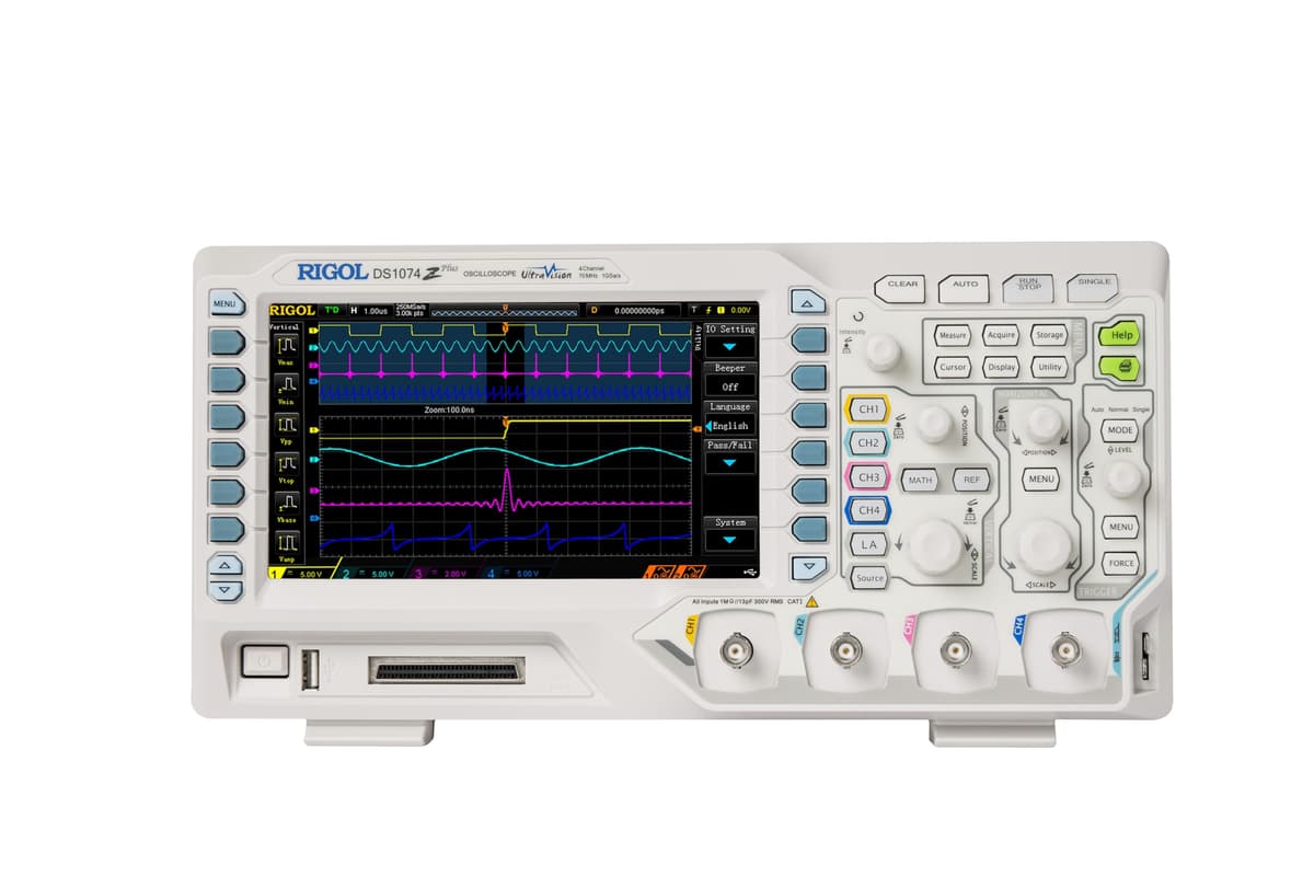 Rigol DS1000Z DS1074Z Plus Osciloscopio Digital 4 Canales 70 MHz 1 GSa/s 24 Mpts 30.000 wfms/s