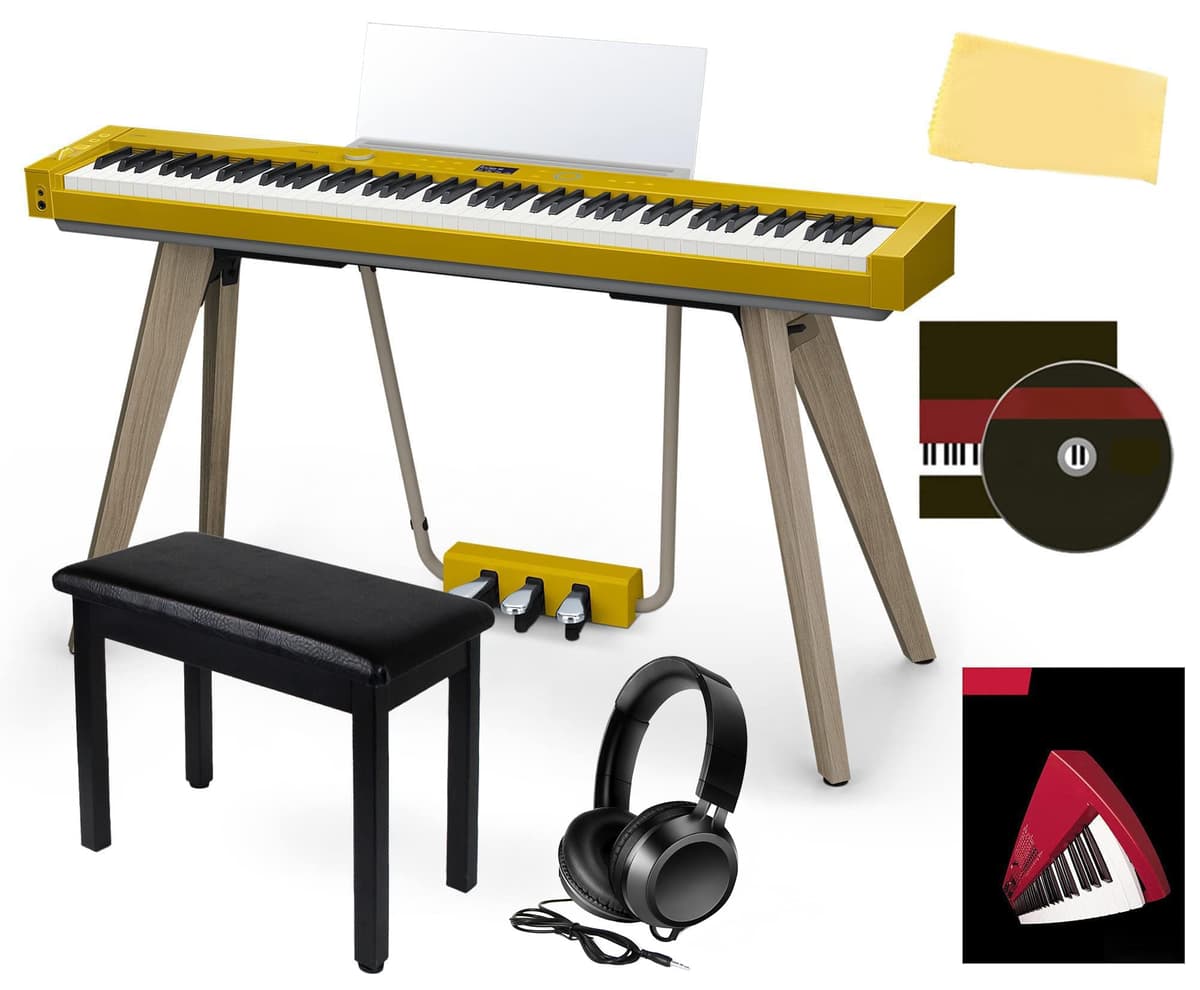Casio Privia PX-S7000 piano digital Harmonious Mustard combo: banco, soporte, triple pedal, audífonos, libro, clases online, DVD, paño PX-S7000HMC3-COMBO-STD