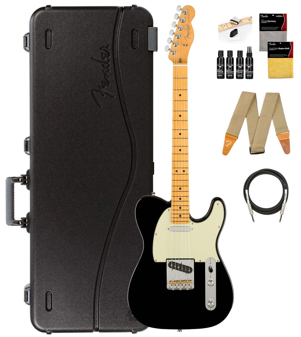 Fender American Professional II Telecaster - Guitarra eléctrica negra combo con estuche, correa, cable y kit de limpieza 113942706