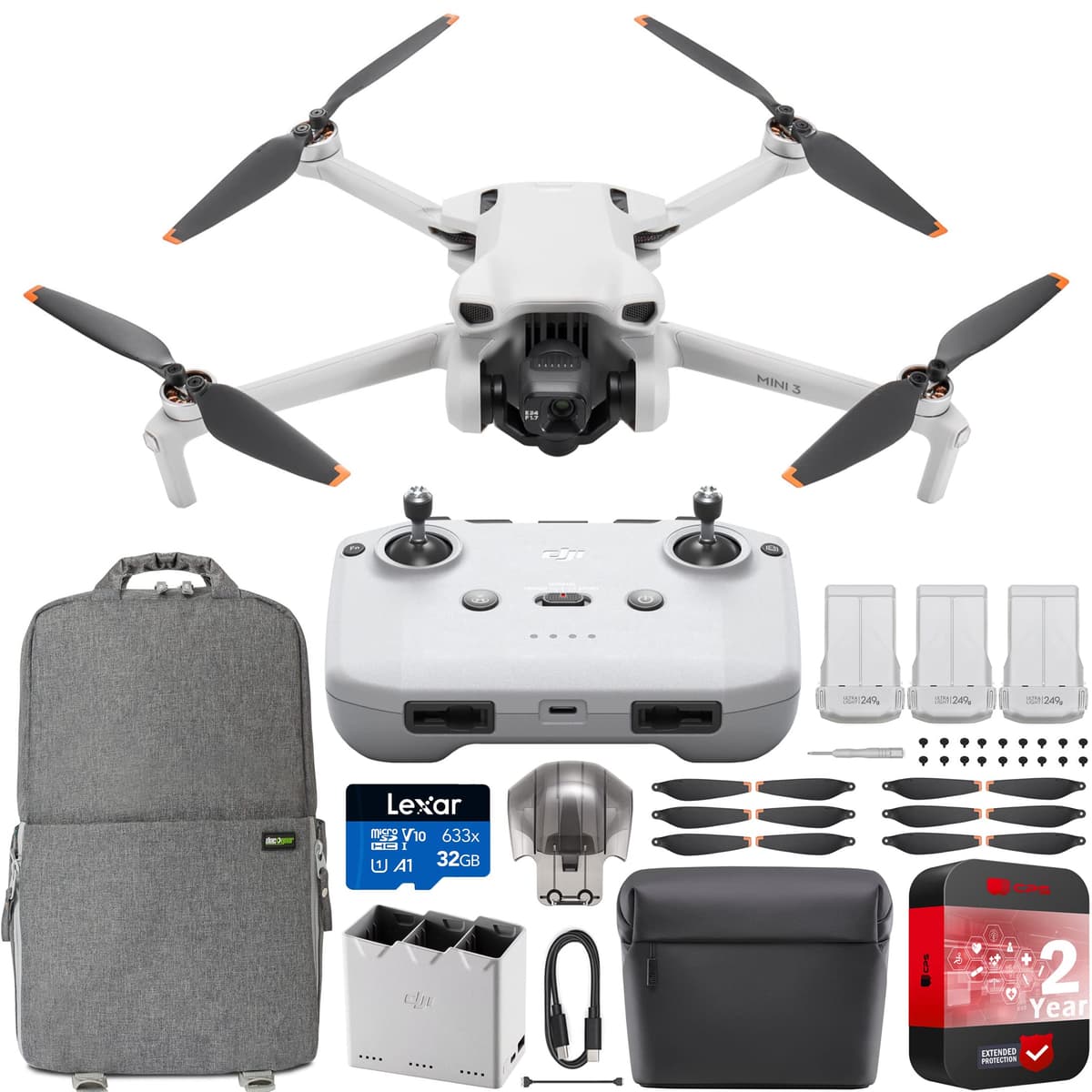 DJI Mini 3 Drone con Cámara 4K, RC-N1 (sin pantalla), Fly More Kit, 38 min de vuelo, Vertical, Modos Inteligentes, mochila Deco Gear + accesorios E1DJIMINI3FMC